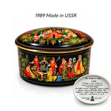 Vintage 1989 Russian Porcelain Lacquer Box Tale of Tsar Saltan Palekh USSR picture