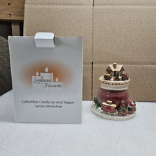 Avon Luminous Treasures Collectable Candle Jar and Topper Santa's Workshop picture