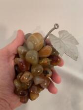 vintage MCM Stone Agate GRAPE bunch cluster wire stem metal leaf Mid Century Art picture