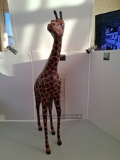 Vintage Mid-Century Genuine Leather Wrapped Giraffe Statue 18.5