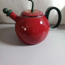 Kamenstein Red Apple Enamel Whistling Tea Kettle Vintage Fruit Stovetop Pot picture