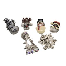 Christmas Lapel Pin Lot Brooch Lot 6pc Snowman Santa Tree Reindeer AJMC DM Vtg picture