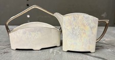 Vintage Iridescent Cream And Sugar Set With Silver Color Handles And Rims picture