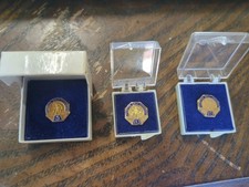 3 - VINTAGE MORTON SALT 5-10-15 YEAR SERVICE AWARD PINS 10K GOLD FILLED BADGES picture