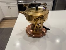 Rare Antique S. Sternau & Co New York Brass Tilting Teapot With Stand & Warmer picture