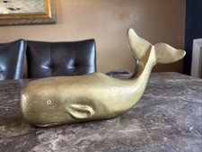 Large Vintage Brass Whale Doorstop Sculpture 13 Inch picture