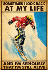 Sometimes I Look Back at My Life Poster 13x19 Funny Ski Wall Art picture