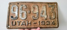 1934 Utah License Plate Original Antique Pre-War Automobile Car Tag SCARCE  picture