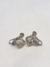 4g VINTAGE BLUE STONE SCREWBACK STERLING SILVER EARRINGS STAMPED 925 FINE picture