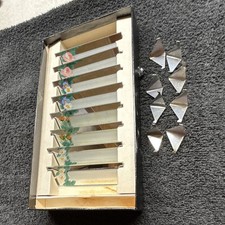 Vtg Hand Painted Mirrored Glass Place Name Cards Set of 8 Floral Flowers Boxed picture