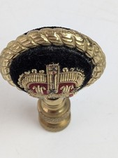 Vintage British Royal Crown Embroidered Black Velvet Brass Lamp Finial picture
