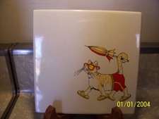 Vintage George Briard Metal Tile With Orange Cat Walking To The Beach picture