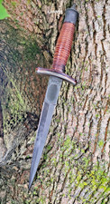 Handmade WW2 Double-Edge V42 Military Knife Dagger Knife Leather Stacked handle picture