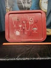 Vintage MCM Metal Serving Tray With Atomic Cocktail Motif As Is picture