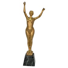 Antique Gilt Bronze Female Figure in Swimwear Standing on Mable by G. Omerth picture