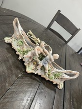 Vtg German Cherub Porcelain Tv Lamp Planter Gold Jardiniere Floral picture