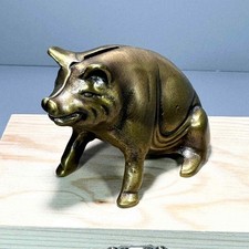 Antique A.C. Williams Cast Iron Piggy Bank 1920 Brass Pig picture
