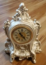 Vintage Lanshire Porcelain Footed Mantle Clock Cherubs Ornate 1950's WORKS picture