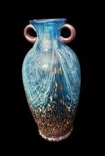 Vtg Dale Tiffany Art Glass Favrile Mardi Gras Aventurine Flecked Vase Green Blue picture