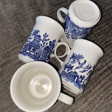 Churchill Blue Willow Coffee Mug Tea Cup Made in England White Blue EUC Set Of 4 picture