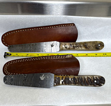Pharmacy Rx Spatula. 1095 5N20 Damascus Steel. Dull Blade. Ram Horn handle. picture
