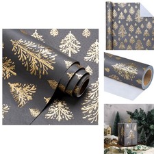 WRAPAHOLIC 30 in x 16.5 ft 3D Kraft Christmas Wrapping Paper Gold Dark Grey picture