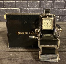 MINIATURE VINTAGE STYLE BARBER CHAIR CLOCK BLACK COLLECTIBLE TINY CLOCK 3 5/8