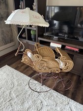 Antique F.A. Whitney Victorian Wicker Baby Carriage w/ Umbrella 1890s picture