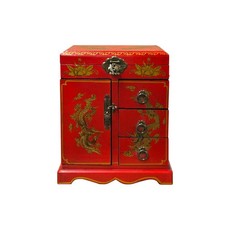Chinese Oriental Red Dragon Phoenix Mirror Rectangular Jewelry Box GB168 picture