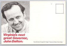 John Dalton for Virginia Governor Political Campaign Postcard 1970s 4x6 a23914 picture