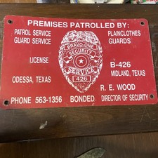Vintage Bravo-One Security Service Sign Odessa And Midland Texas picture