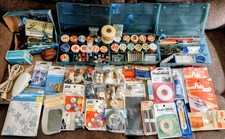 BIG Vintage Sewing Notions Tool Lot  Scissors Thread Buttons Needles Hooks Cases picture
