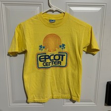 Vintage 80s Disney EPCOT Center Spaceship Earth Yellow T Shirt Kids Size XL picture