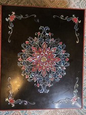 Vintage Korean Lacquer Document Box Hand Painted Floral Mandala Trinket Keepsake picture