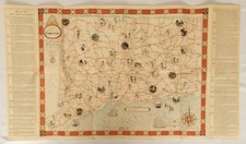 1935 John Held Jr. Map of Connecticut Pictorial Tercentenary Aetna Highways picture