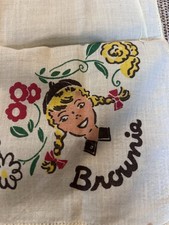 Vintage Brownie Girl Scout Handkerchief Hankie 8” Cotton Girl Scouts Mid century picture
