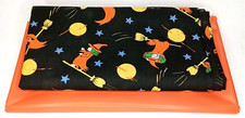 Vintage 1980s Flying Witch & Orange Plastic Halloween Tablecloth Set Of 2 picture