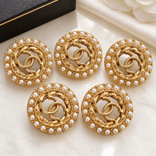Lot Of 5 Gold Tone Ø 25 mm Chanel CC Coco Button Buttons Vintage Steel picture