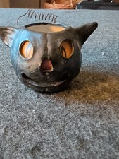 Poliwoggs Halloween Black Cat Bucket Paper Mache American Folk Art 2001 AS IS picture