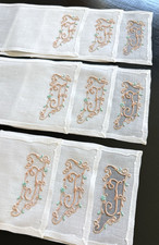 Vintage  Cocktail Napkins Madeira Embroidered Linen Organdy Monogram J set 9 picture