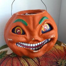 VINTAGE 1999 SEASONS GONE BY paper mache HALLOWEEN JACK-O-LANTERN old stock picture