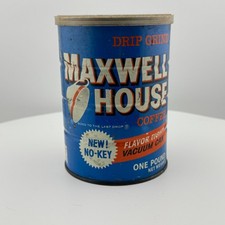 Vintage 1960s Maxwell House Coffee 1 lb No-Key Vacuum Tin Can Drip Grind picture