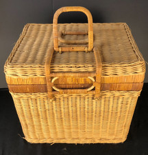 Vintage Wicker Woven Rattan Picnic Basket 16x15x12 picture