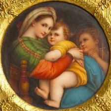 Antique KPM-Style Porcelain Plaque Madonna Della Sedia Signed Spitz Gilt Frame picture