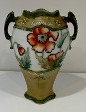 VTG Handpainted Porcelain Small Vase 1920’s Nippon 4.5x3.25” Poppies Japan picture