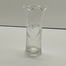 Vintage Anchor Hocking Wavy Clear Glass Vase Raised Heart Ruffled Edge 7