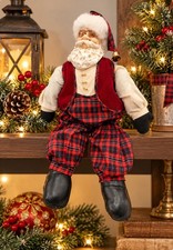 VTG Santa Claus Doll Shelf Sitter Red Plaid Dangle Legs 1994 Four Star Intl 15