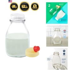 16 oz Glass Milk Bottle with Lid and Pour Spout – Small Glass Creamer Contain... picture