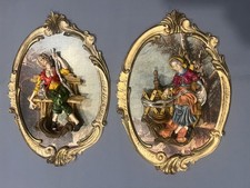 Vintage 3D Empire Figural Art Oval Wall Plaque Italy Man Woman Painting picture