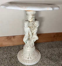 Vtg Hollywood Regency Cherub Angel Marble Look Pedestal Side Table 20